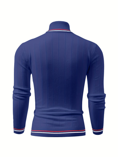 Temujin OBM Men's College Style Fashion New Color Block Striped High Neck Knit Long Sleeve Pullover Sweater