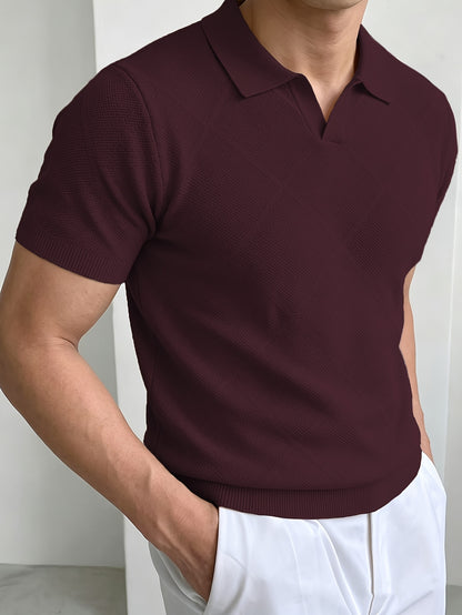 Men's Summer Slim Fit Vintage Knit Polo Shirt with Lapel Collar
