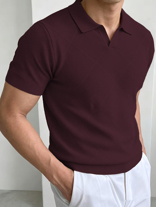 Men's Summer Slim Fit Vintage Knit Polo Shirt with Lapel Collar