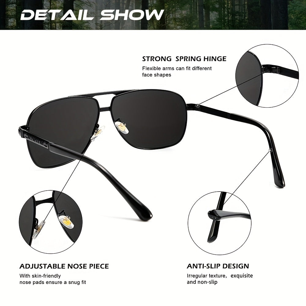 Men's Classic Polarized Sunglasses with Case - Casual Metal Frame