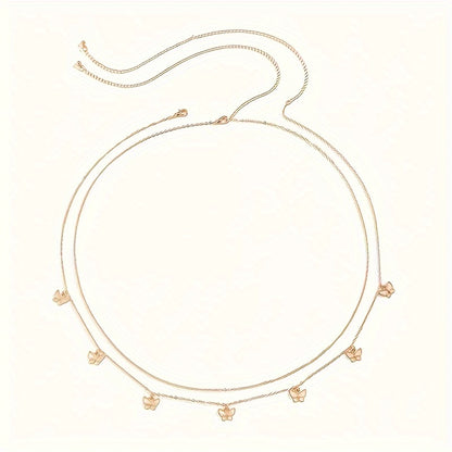 A Set Of 2 Fashionable Golden Butterfly Waist Chains, Suitable For Women To Wear As Sexy Belly Body Jewelry For Daily Use Or As A Gift.