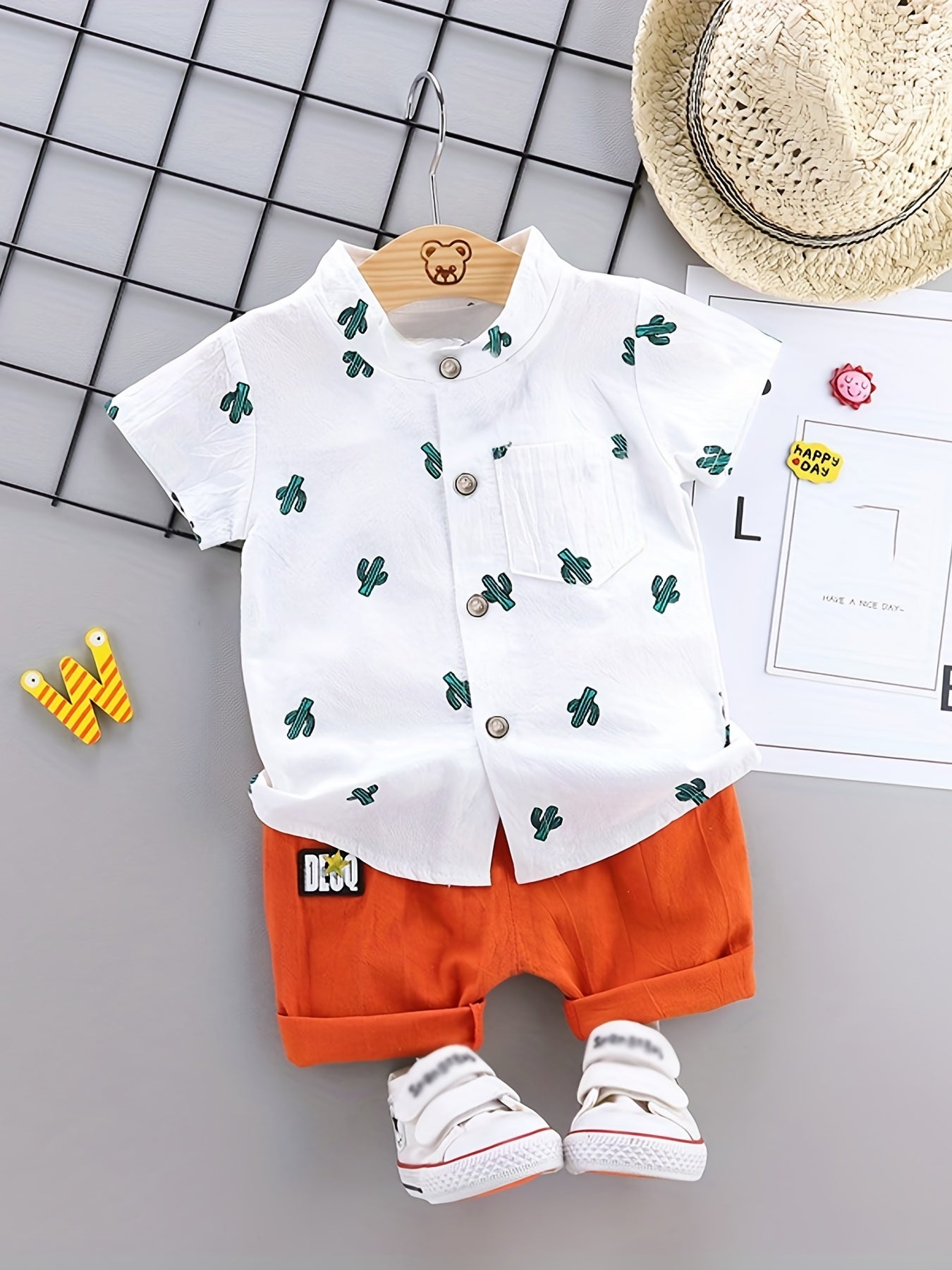 Kids' Cotton Dinosaur Print Shirt & Shorts Set for Summer