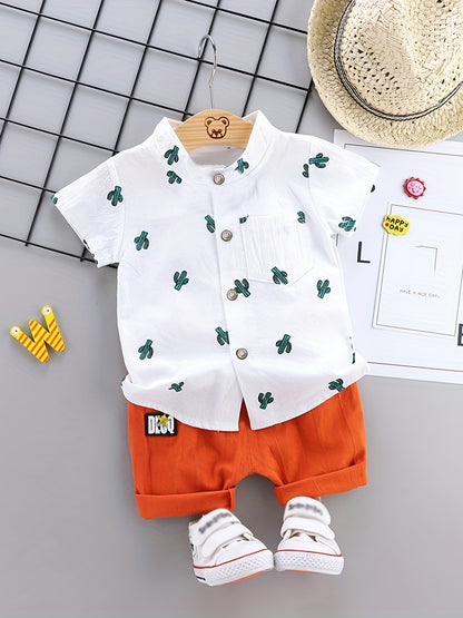 Kids' Cotton Dinosaur Print Shirt & Shorts Set for Summer