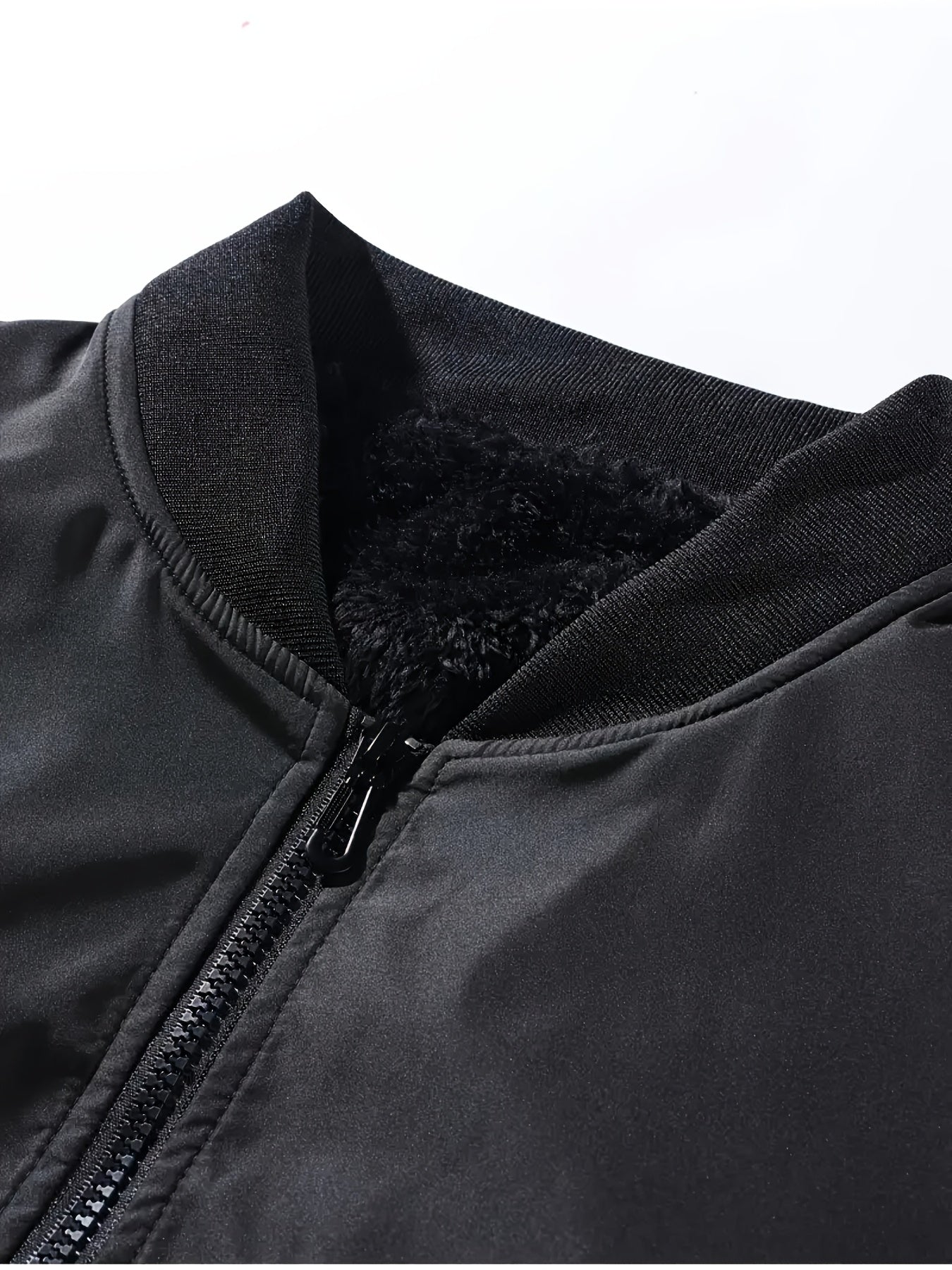 Men's Thermal Bomber Jacket - Heavyweight Winter Coat with Zippered Pocket, Casual Black Jacket, Polyester Outerwear for Men, Ideal for Aviation & Everyday Use, Casual Jacket For Men, Lightweight Jacket For Men, Winter Clothe