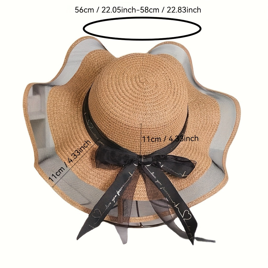 Women’s Packable Straw Sun Hat with Wide Bow Ribbon