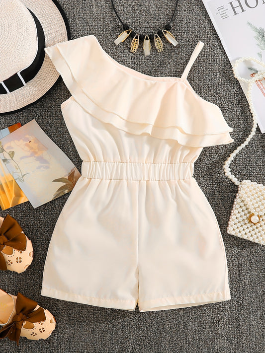 Girls White Rompers One Shoulder Ruffles Jumpsuits Մանկական ամառային հագուստ