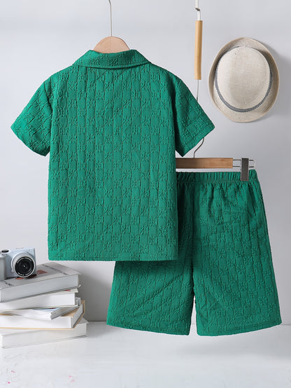 Boys Casual Short-Sleeve Shirt and Shorts Set for Summer