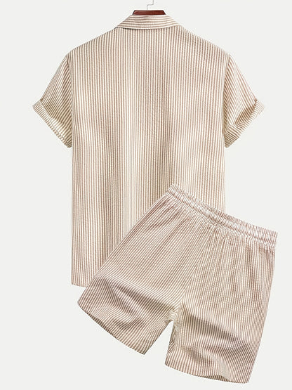 Men's Casual Breathable Bubble Stripe Pajama Set with Drawstring