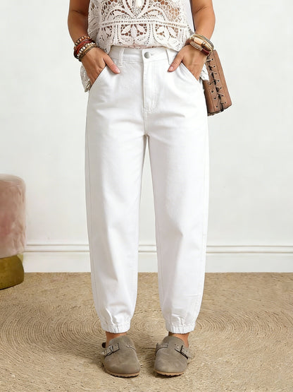 Women’s Stretch White Jogger-Style Denim Pants for All Seasons