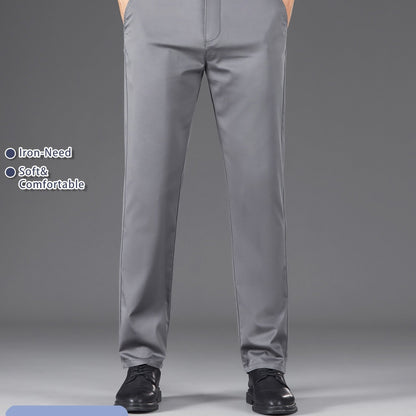 Men's Solid Color Straight Leg Business Style Cotton Blend Pants, Casual Comfy Breathable Outdoor Trousers As Gift