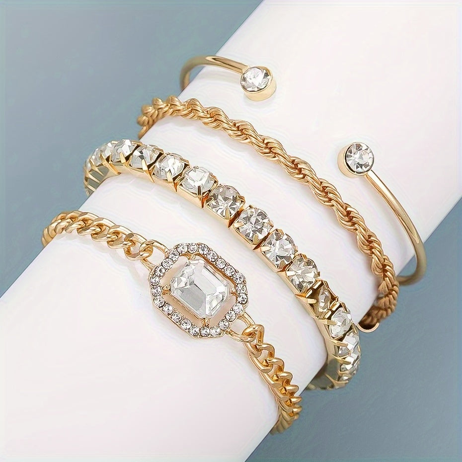 4pcs Women's Vintage Punk Rhinestone Chain Bracelets Set