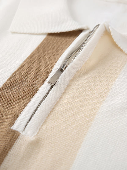 Men's Summer Short-Sleeve Polo Shirt with Zipper Lapel