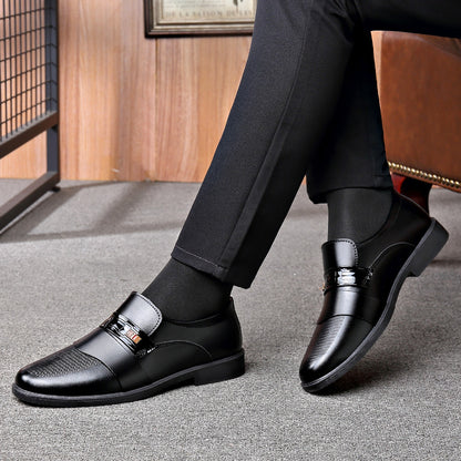Men's Black PU Loafers British Style Slip-On Dress Shoes