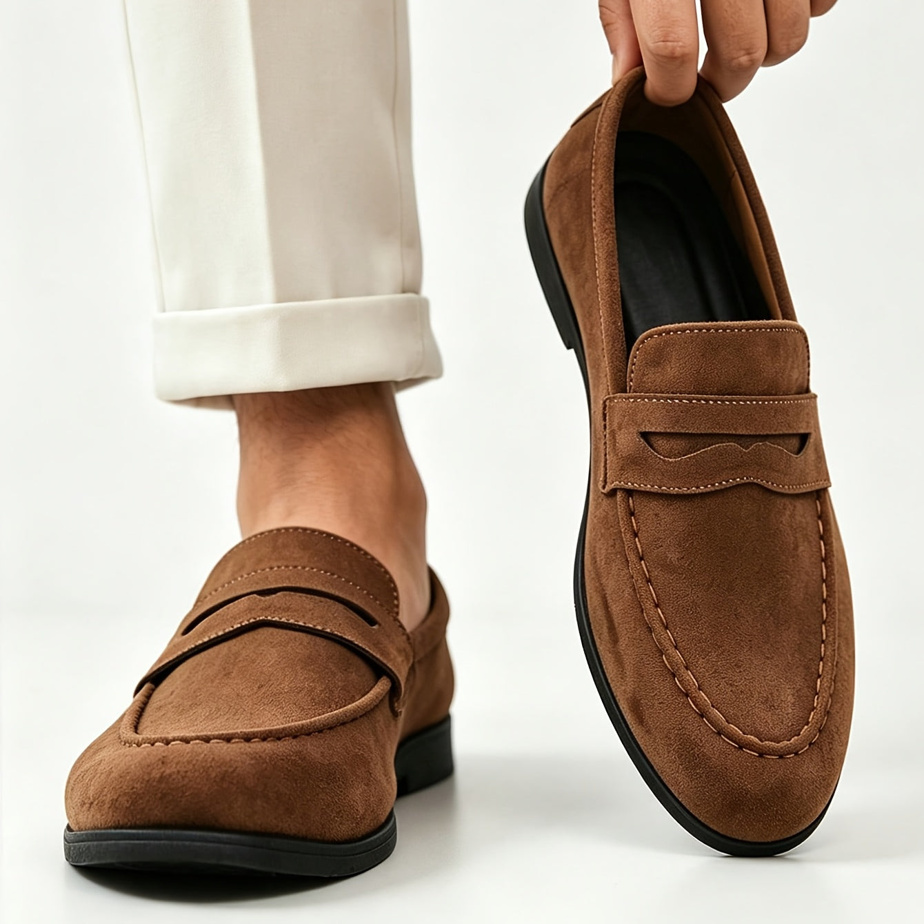 Men's PU Slip-On Loafers with Thick Sole and Round Toe