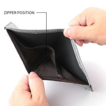 1pc Men's Short Canvas Initial Name Wallet, Zippered Denim Wallet for Men, Plain Ultra-Thin Letter Wallet for Men