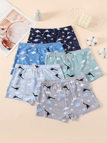 5 հատ 95% Cotton Boys Dino Print Ներքնազգեստի Հավաքածու Բոլոր Սեզոնի Նվեր