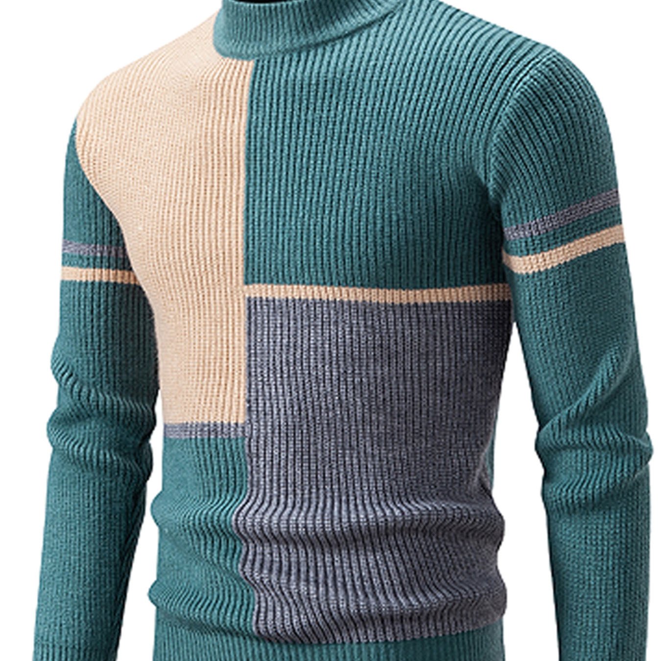 Տղամարդկանց աշնանային ձմեռային նոր կլոր վզնոցով սվիտեր | Գունային բլոկների դիզայն, առօրյա բազմակողմանի վերնաշապիկ, ակրիլային գործվածք՝ թեթևակի ձգվողությամբ
