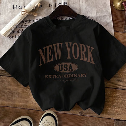 Ladies' Casual T-shirt With Letters, NEW NY USA Pattern, Circular Nect, Summer And Spring Fashion Clothing
