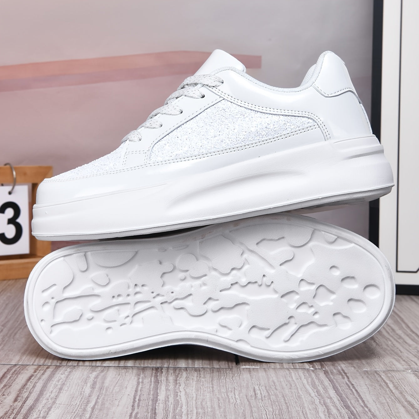 New Casual Sneakers, Fashionable and Versatile Sequined Shoes, Unisex Couple Style, Niche Platform Sneakers, Lightweight and Comfortable, Thick-Soled White and Black Sneakers - ayq