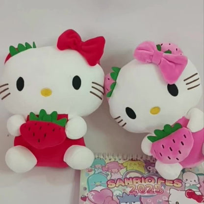 Sanrio Hello Kitty Y2K Style Plush Toy - Strawberry & Watermelon Fruit Design, Soft Polyester Cute Cartoon Character for Room Decor, Birthday Gift, 0+ Age