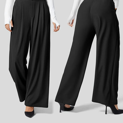 Solid Color Straight Leg Pants, Elegant High Waist Button Front Pants For Work & Office, Women's Clothing