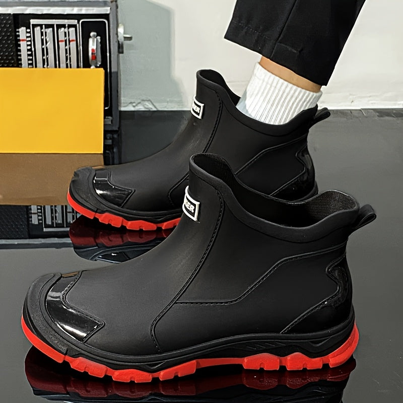 Men's Outdoor Waterproof PU Rain Boots with Rubber Sole