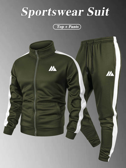 Men's Thickened Casual Sports Tracksuit Set with Zipper Jacket
