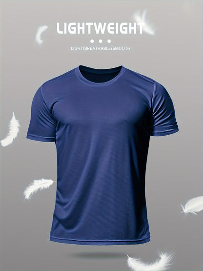 Տղամարդկանց պինդ սպորտային վերնաշապիկ, Active Breathable Short Mee Slim-fit Crew Neck Tee, Տղամարդու հագուստ բացօթյա համար