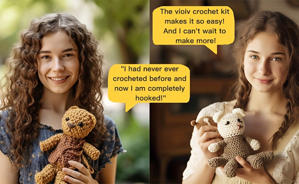 Vioiv 1pc Cute Bear Polar Bear Beginner Animal Doll Crochet Set, Adult Beginner Crochet Set, PDF File with Step by Step Text Tutorial, Dragon DIY Knitting Set, Cute and Humorous Home Decoration Decoration, Birthday and Valent