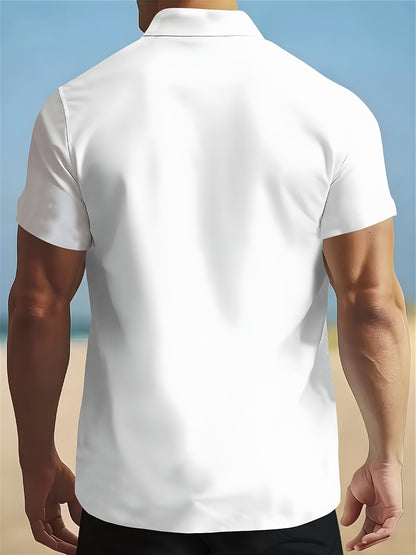 Men's Summer Short-Sleeve Shirt and Shorts Set - Casual Polyester