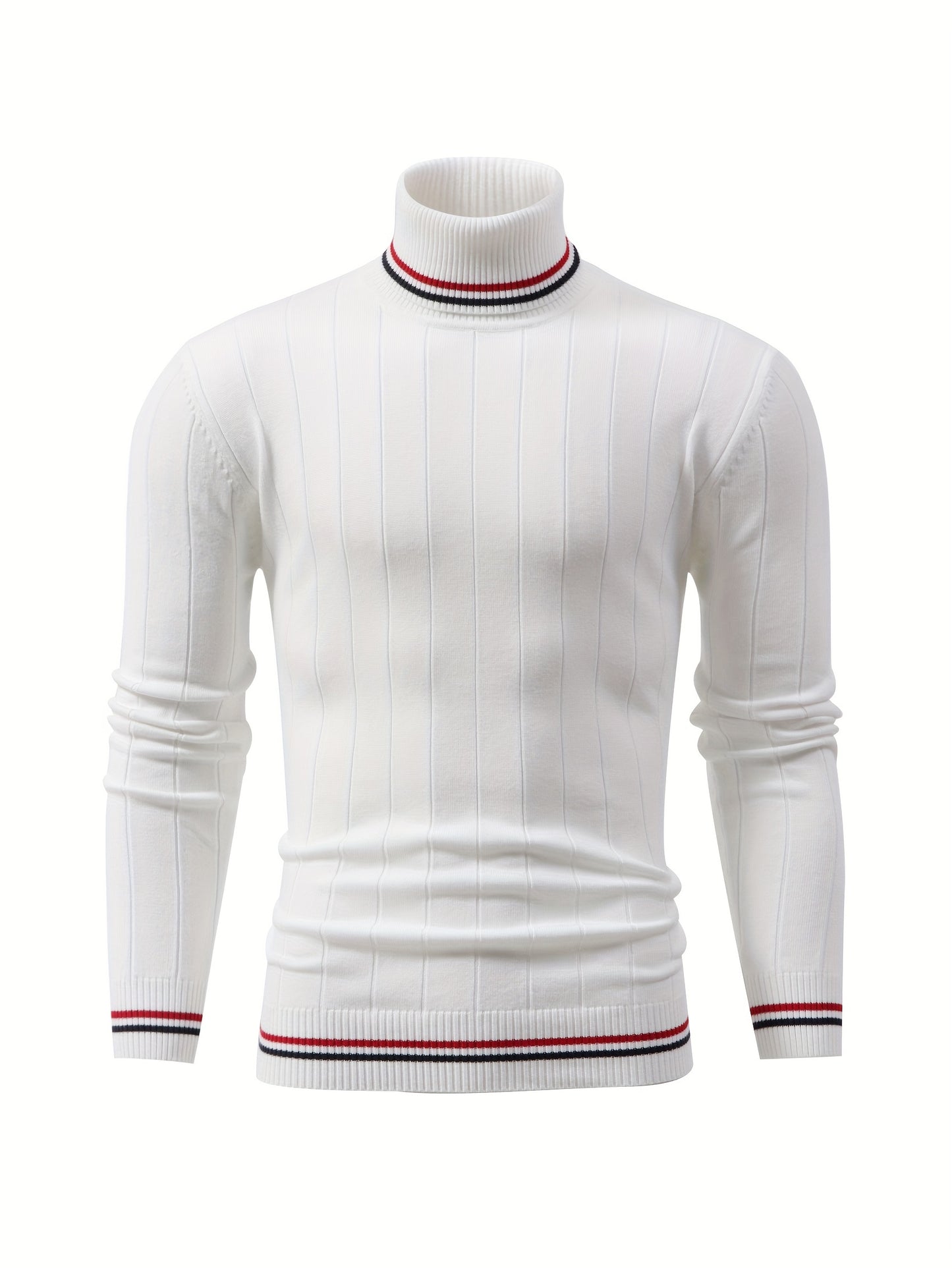 Temujin OBM Men's College Style Fashion New Color Block Striped High Neck Knit Long Sleeve Pullover Sweater