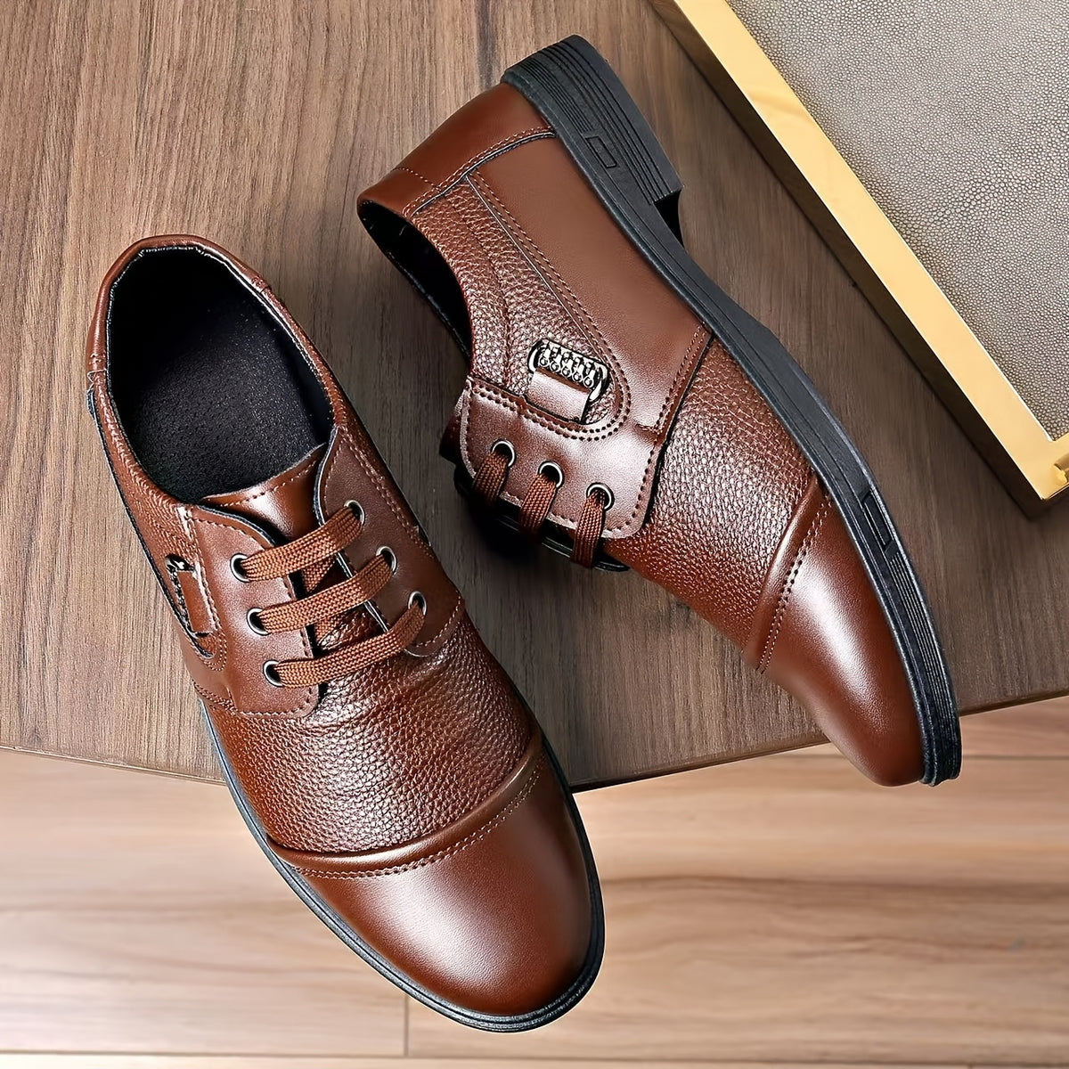 Men's Casual Business Lace-Up Low-Top Shoes, Anti-Slip Rubber Sole