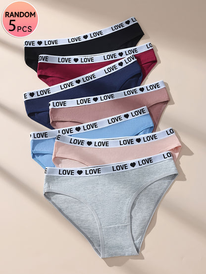 5-Pack Women’s Low-Rise Cotton Thongs with Love Print