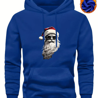 Men'S Heavyweight Hooded Sweatshirt with Santa Claus & Santa Hat Print - Thick Winter Pullover, Long Sleeve Hooded Sweater for Christmas, Halloween, New Year'S - Cozy Cold Weather Clothing For Men, Couples, Family - Ideal Hol