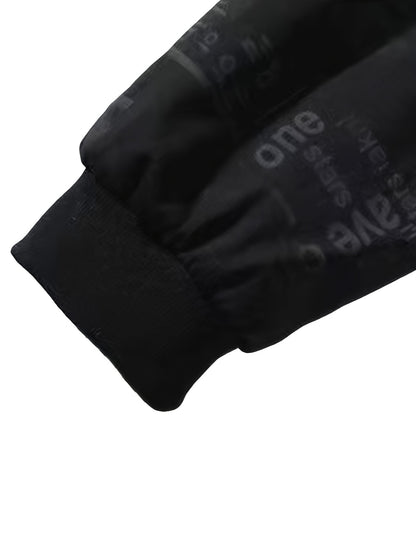 Men'S Lightweight Preppy Bomber Jacket with Feather & Star Print, Stand Collar, Zip-Up, Loose Fit, Polyester Lining, Casual Streetwear Style, Casual Outerwear | Star Pattern Jacket | Zippered Jacket