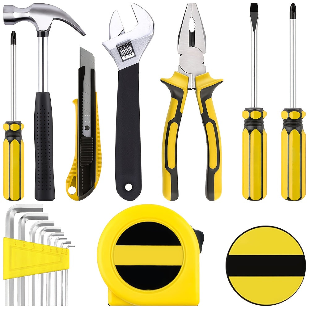 15pcs Heavy-Duty Toolbox & Tool Set with Plastic Case, Hammer, Vise-Grip Style Pliers, Wrench & Screwdriver Suitable for Repair & Car Maintenance - No Assembly Required