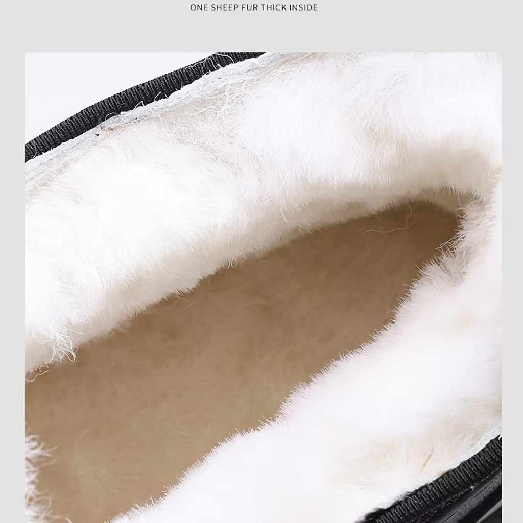 Տղամարդկանց ձեռքով կարված ձմեռային ձնագնացքներ - Կոշիկներ առանց կապիչի, ֆլիսով երեսպատված, տաք, չսահող ռետինե ներբանով, հաստացված մեկուսացումով, սև, ամենօրյա հարմարավետ կոշիկներ ցուրտ եղանակի համար, ամուր և դիմացկուն ներբանով: