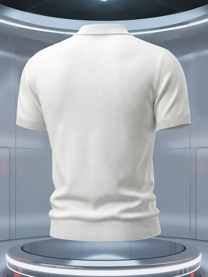 Men's Knit Short-Sleeve Polo Shirt with Breathable Mesh Design
