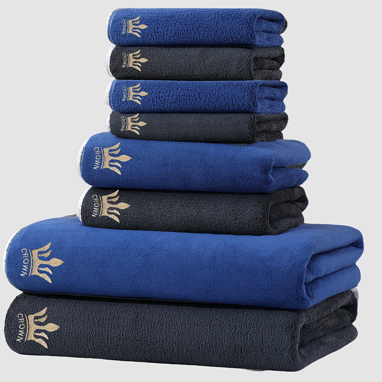 8pcs Super Soft Coral Bath Towel Set, Crown Embroidery, 2pcs 70 X 140Cm Bath Towels, 2pcs 42 X 70 Cm Hand Towels, 4pcs 35 X 35 Cm Washcloths, Quick-Drying, Fast-Absorbing, Lightweight, Perfect for Home, Hotel And Spa Use, Out - ayq