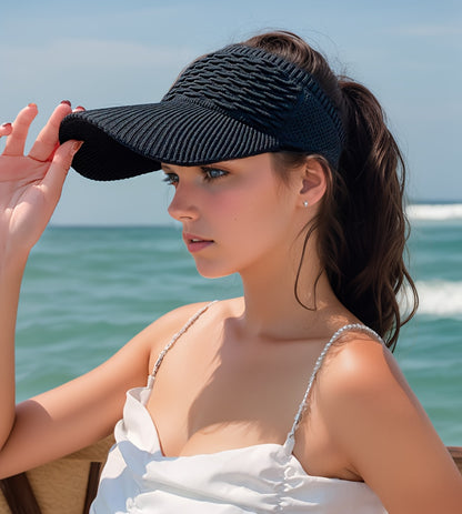Casual Elastic Knitted Cap, Breathable Women's Empty Top Sunshade Hat For Outdoor Sports And Sun Protection