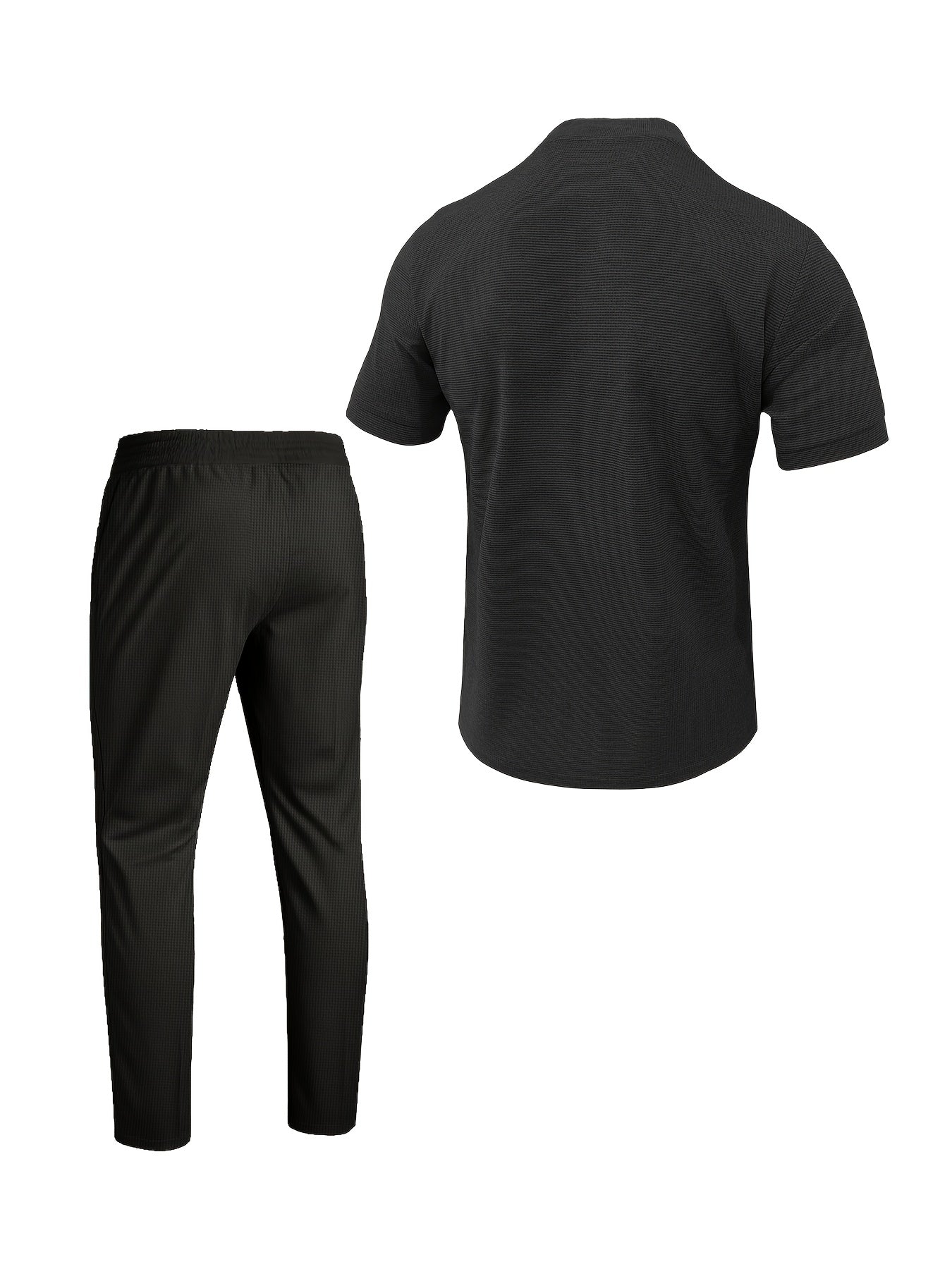 Men's Waffle Knit Zipper Shirt, Rib Collar Short Sleeve T-Shirt, Casual Breathable Summer Top - ayq