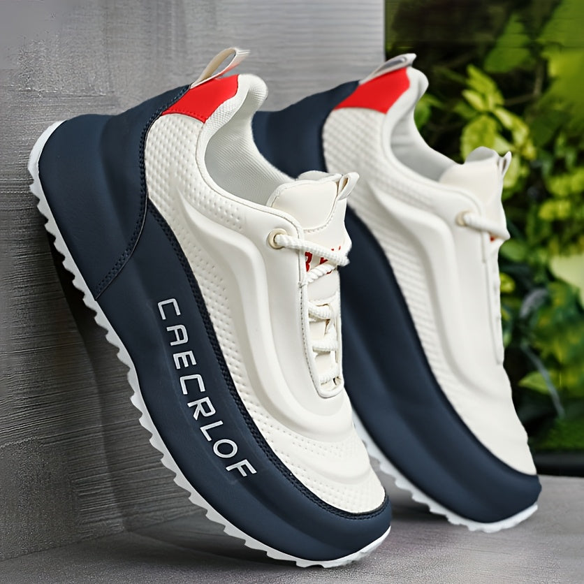 Men's Casual Lace-Up Basketball Shoes, Classic White and Blue Contrast Sneakers, Offering a Breathable, Lightweight, and Comfortable Feel with Shock Absorption and Wear Resistance. Suitable for All-season Casual and Daily Spo - ayq