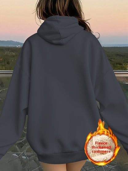 1pc Women's Thick-Lined Hooded Sweatshirt with Gingerbread for Man in Santa Hat & Candy Cane Print - Cozy Plush Lined, Soft Polyester Warm Pullover for Fall/Winter, Machine Washable Casual Outerwear, Cold Weather Wear, Minima