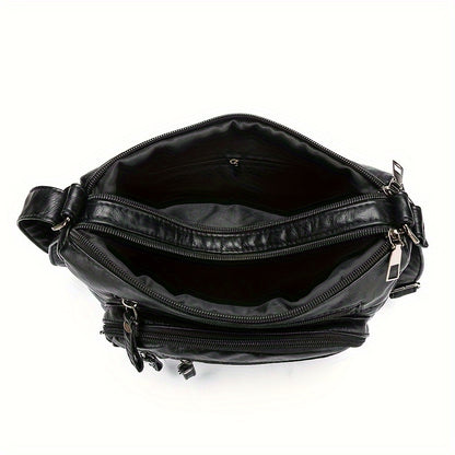 Large Capacity Nylon Shoulder Bag with Adjustable Strap, Anti-Theft Zip Closure - Available in Light Brown, Light Gray, Red, Black