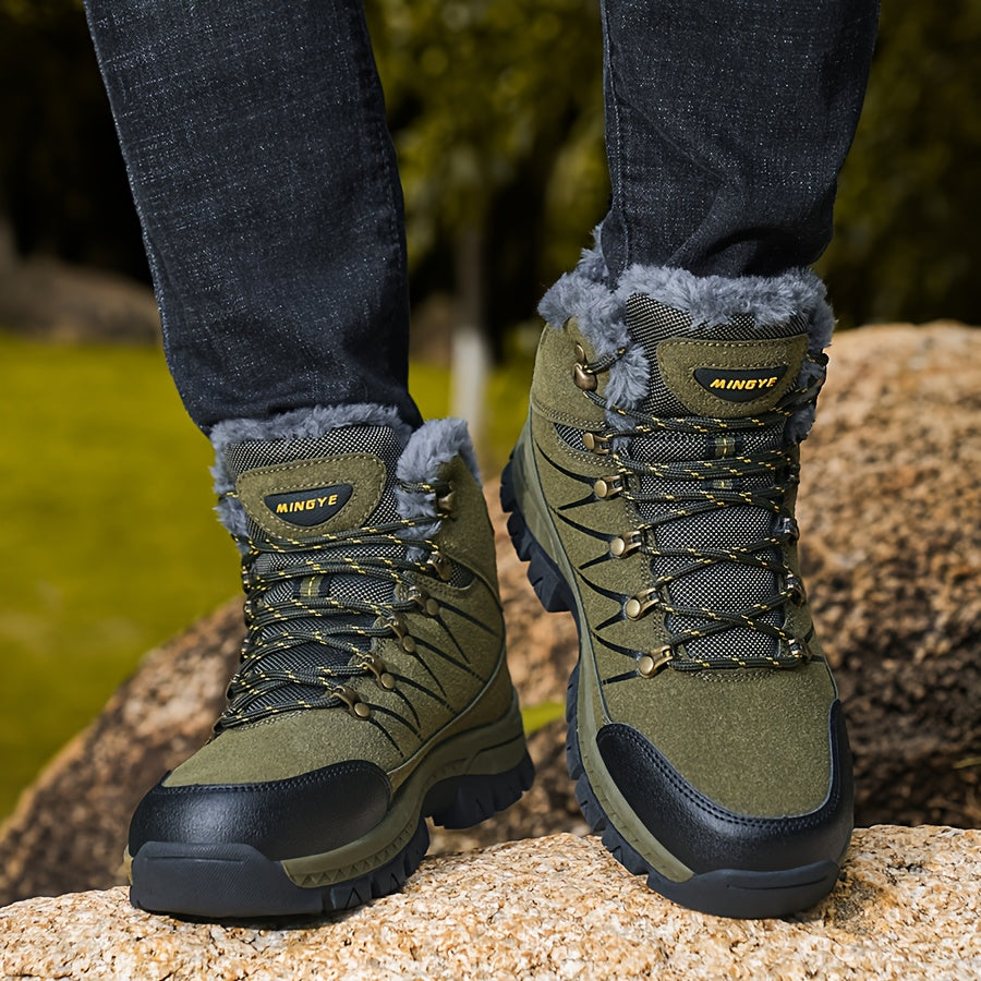 Men's Heavy-Duty Winter Hiking Boots - Mid-Calf Ankle Support, Traction TPR Sole & Rugged Tread - Cold Weather Trekking Boots for Snow, Ice, Mountain Climbing - All-Terrain Outdoor Boots for Men with Lace-Up Closure, Durable