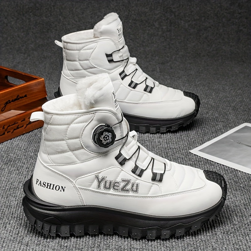 Men's -Lined Snow Boots, Winter Warm Work Boots, Wear-Resistant Outsole Anti-Slip Hiking Boots, Outdoor Trekking Boots, Tactical Work Boots, Gear Pattern Anti-Slip Sole, Snow Mountain Hiking Boots, Professional Outdoor Polar