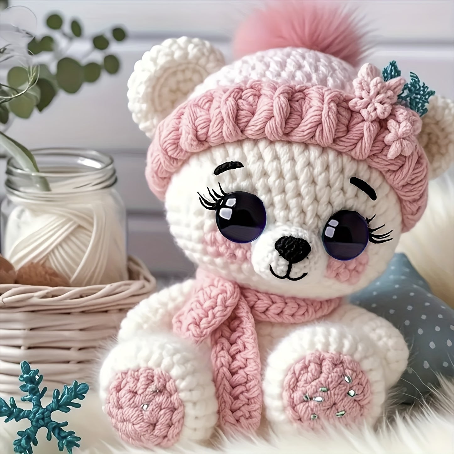 Vioiv 1pc Cute Bear Polar Bear Beginner Animal Doll Crochet Set, Adult Beginner Crochet Set, PDF File with Step by Step Text Tutorial, Dragon DIY Knitting Set, Cute and Humorous Home Decoration Decoration, Birthday and Valent