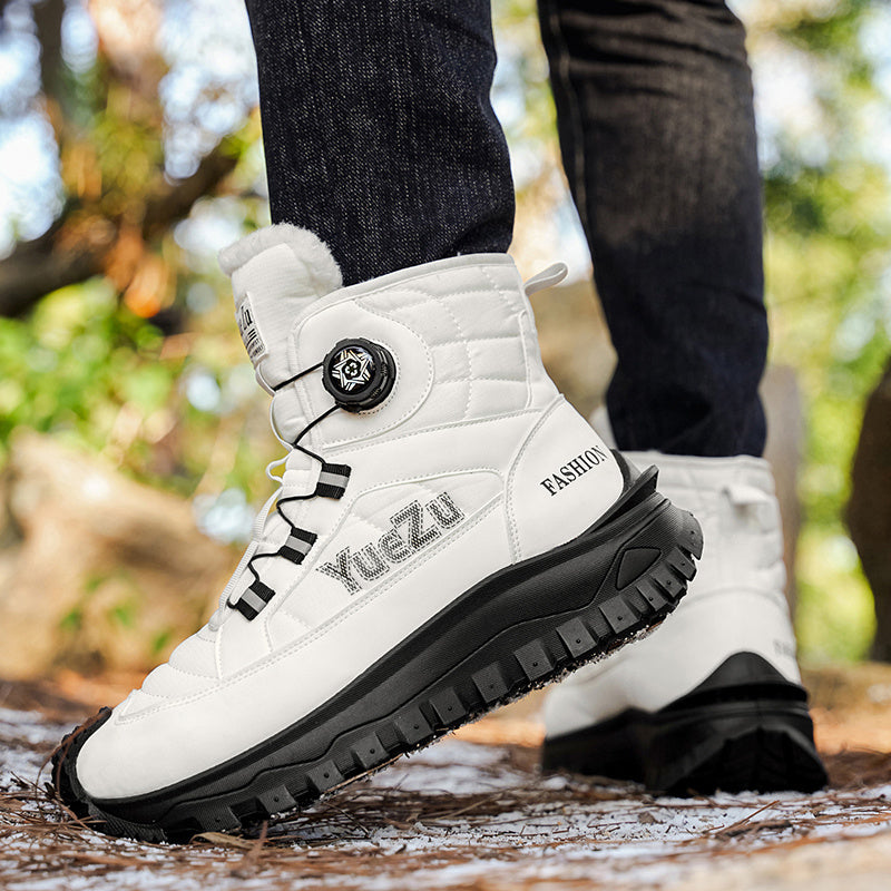 Men's -Lined Snow Boots, Winter Warm Work Boots, Wear-Resistant Outsole Anti-Slip Hiking Boots, Outdoor Trekking Boots, Tactical Work Boots, Gear Pattern Anti-Slip Sole, Snow Mountain Hiking Boots, Professional Outdoor Polar