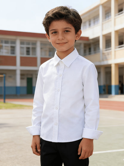 Boys' White Long Sleeve Dress Shirt for School Uniforms