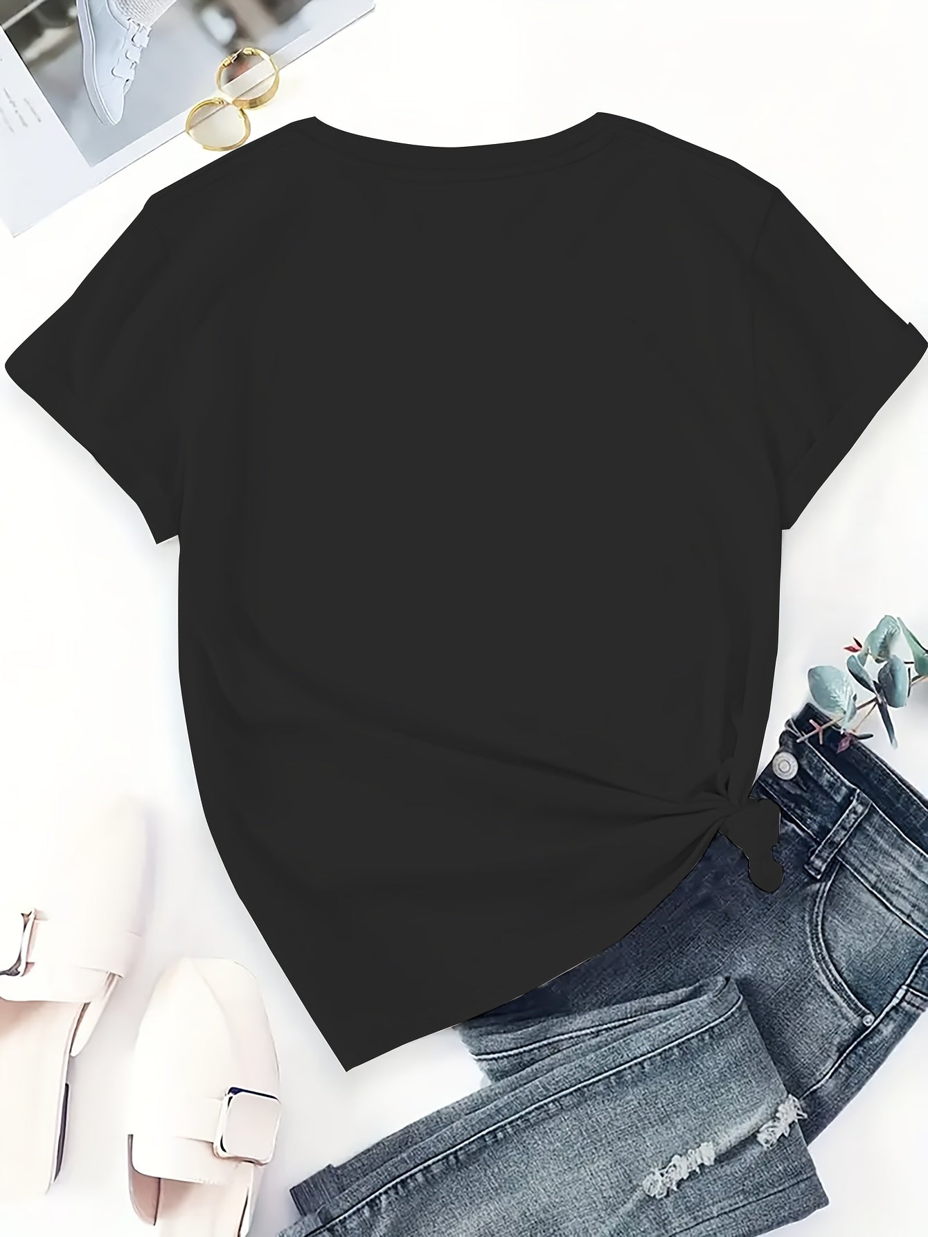 Women's Cotton Summer T-Shirt with 'Beautiful' Print and Hearts
